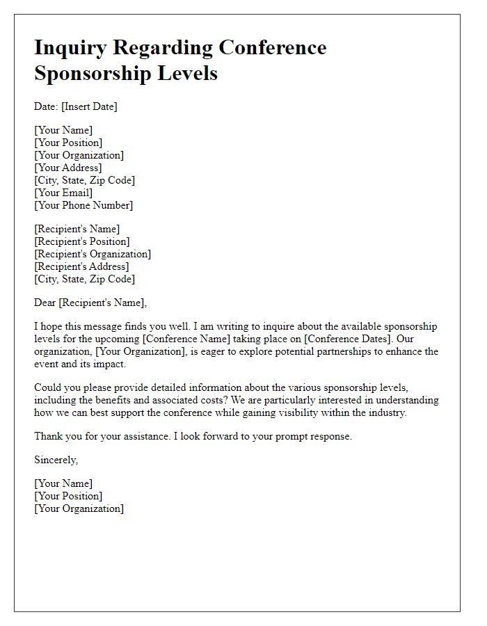 Letter template of inquiry regarding conference sponsorship levels