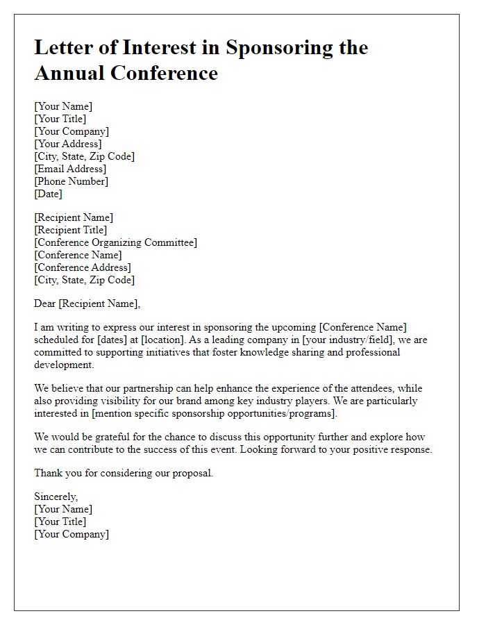 Letter template of interest in sponsoring a conference