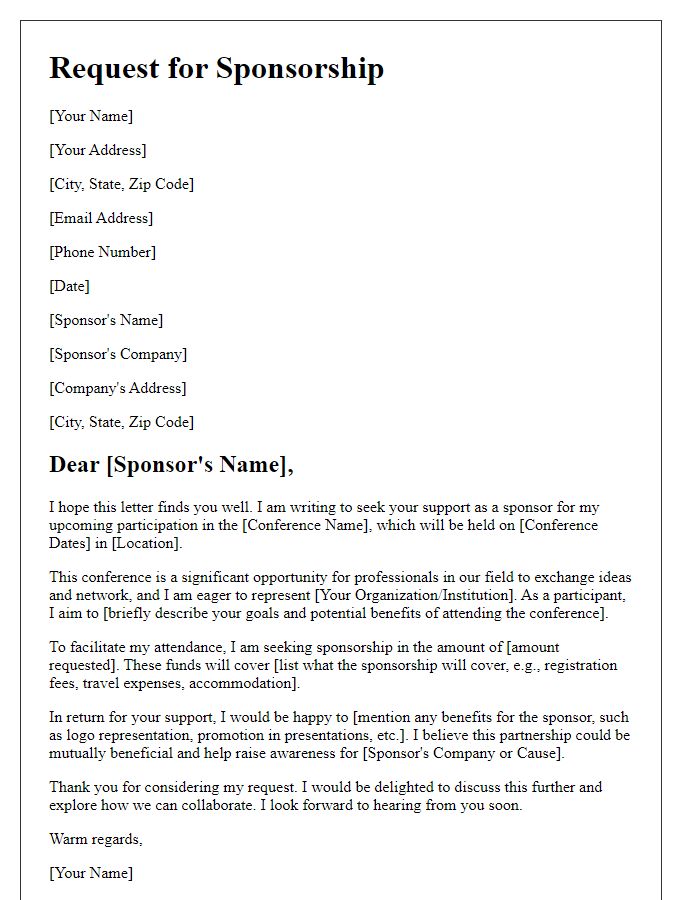 Letter template of seeking sponsorship for conference participation