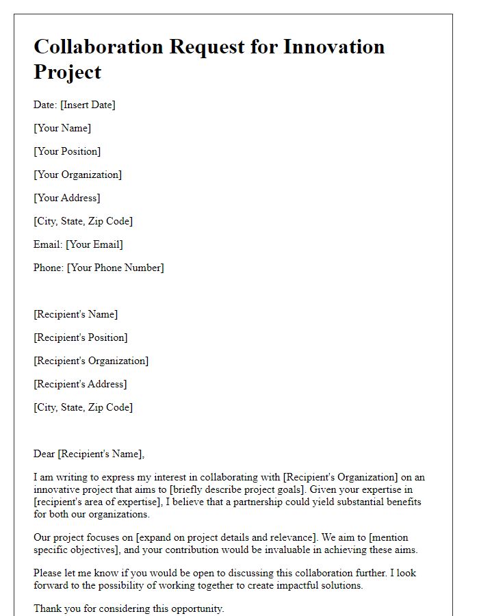 Letter template of collaboration request for innovation project