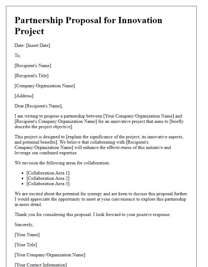 Letter template of partnership proposal for innovation project