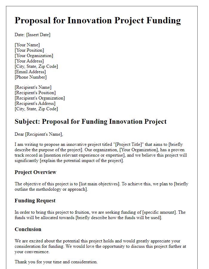 Letter template of proposal for innovation project funding