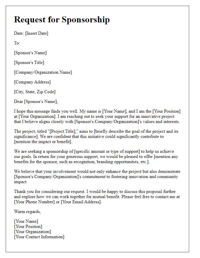 Letter template of request for innovation project sponsorship