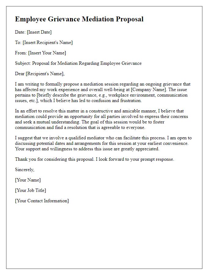 Letter template of employee grievance mediation proposal