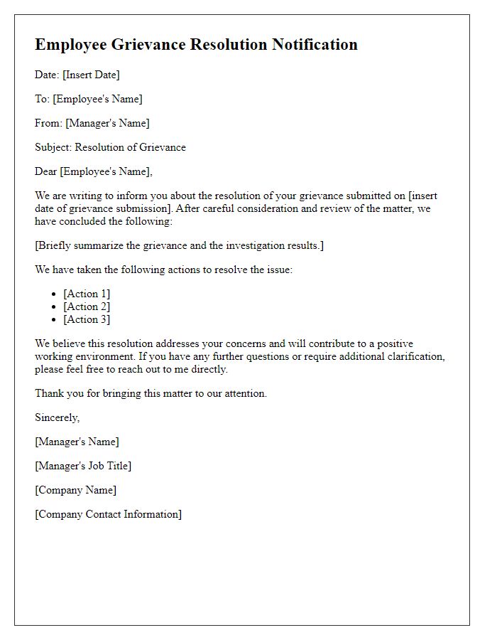 Letter template of employee grievance resolution notification