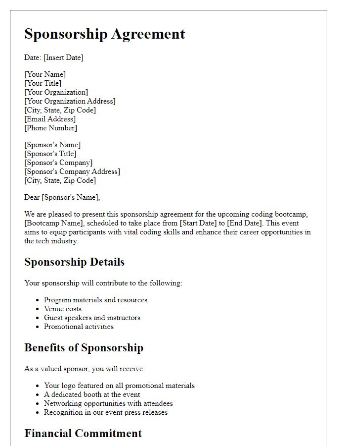 Letter template of sponsorship agreement for a coding bootcamp.