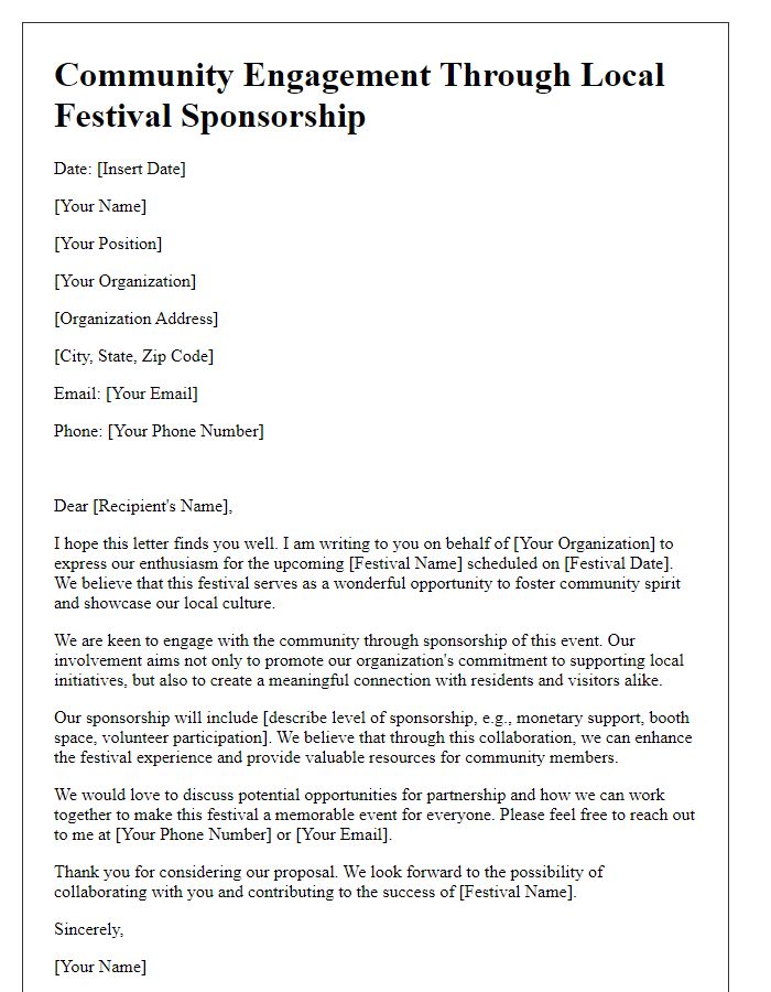 Letter template of community engagement through local festival sponsorship