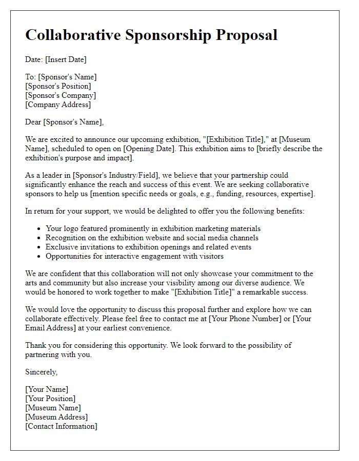 Letter template of collaborative sponsorship approach for museum exhibition