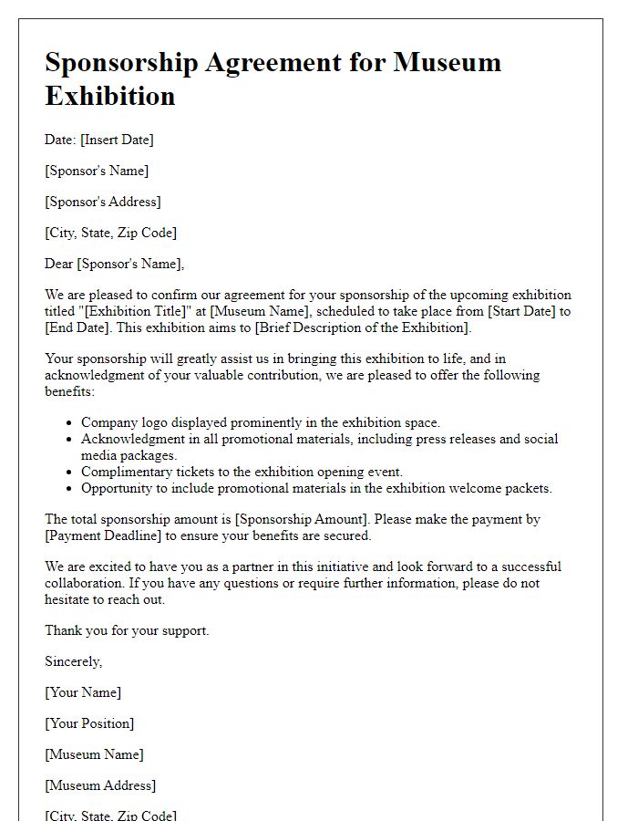 Letter template of sponsorship agreement for museum exhibition