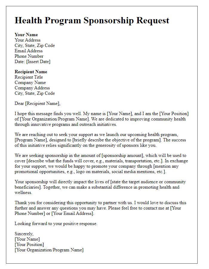 Letter template of health program sponsorship request