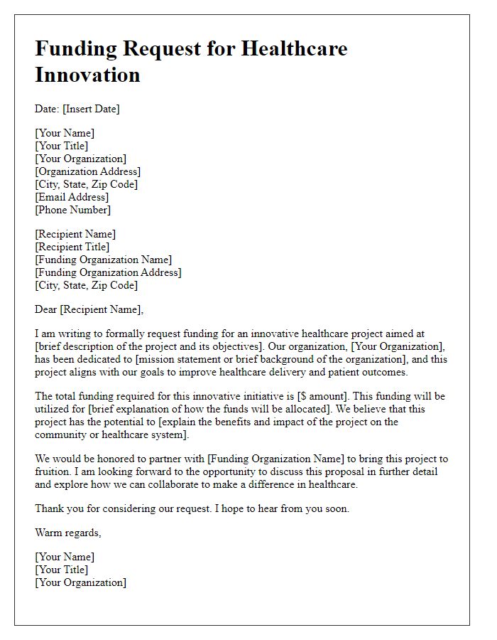 Letter template of healthcare innovation funding request