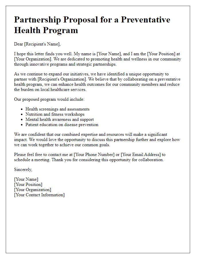 Letter template of preventative health program partnership suggestion