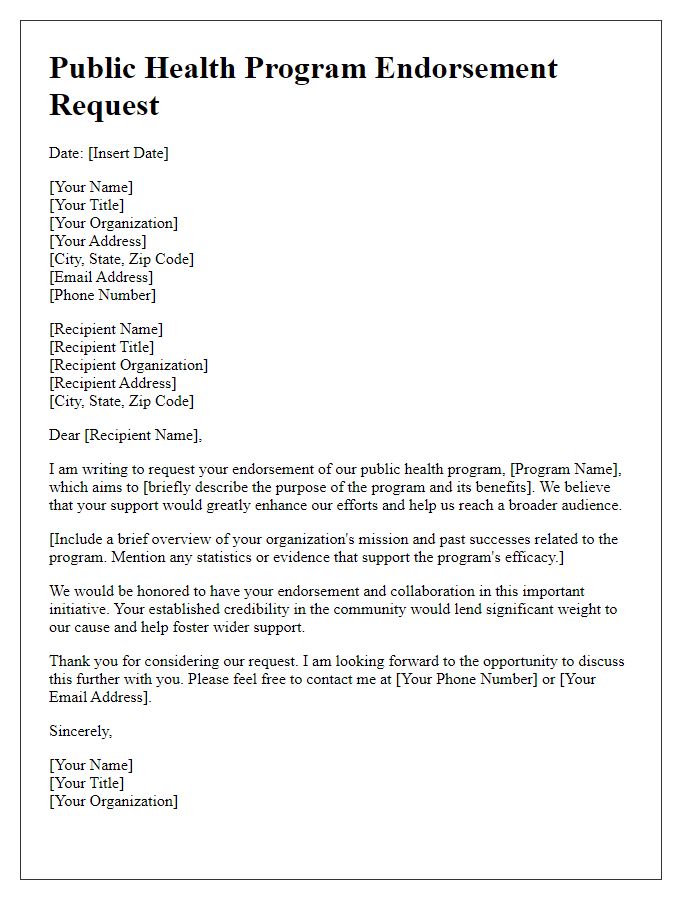 Letter template of public health program endorsement request