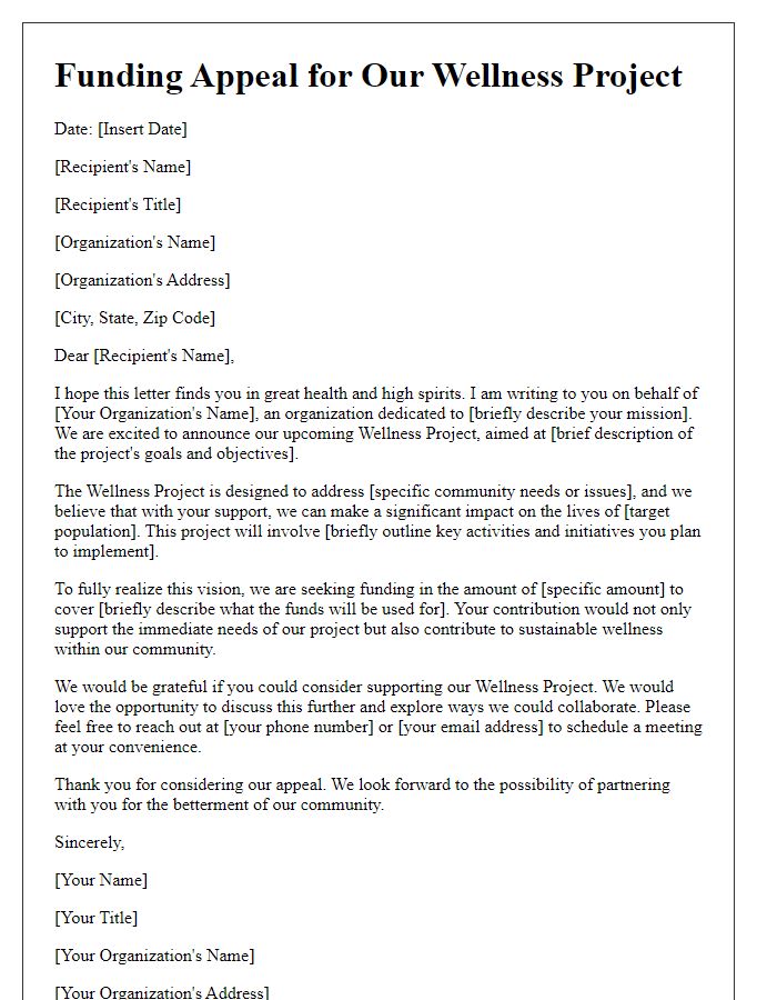 Letter template of wellness project funding appeal