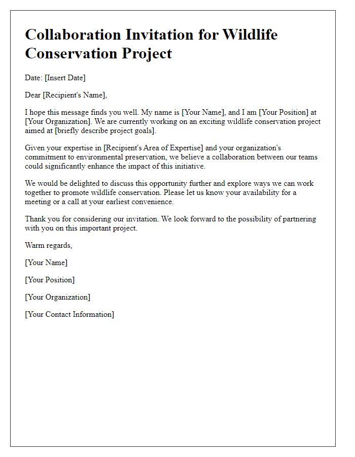 Letter template of collaboration invitation for wildlife conservation project