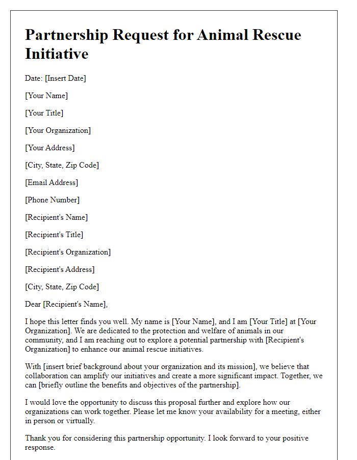 Letter template of partnership request for animal rescue initiative