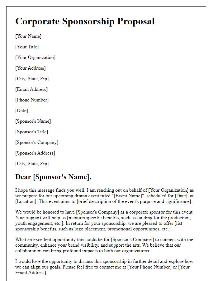 Letter template of corporate sponsorship for drama event