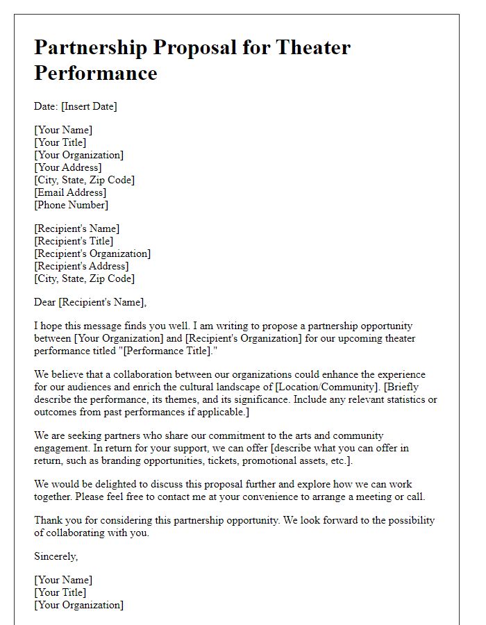 Letter template of partnership proposal for theater performance