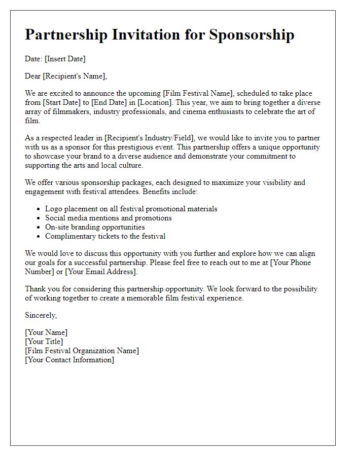 Letter template of partnership invitation for film festival sponsorship