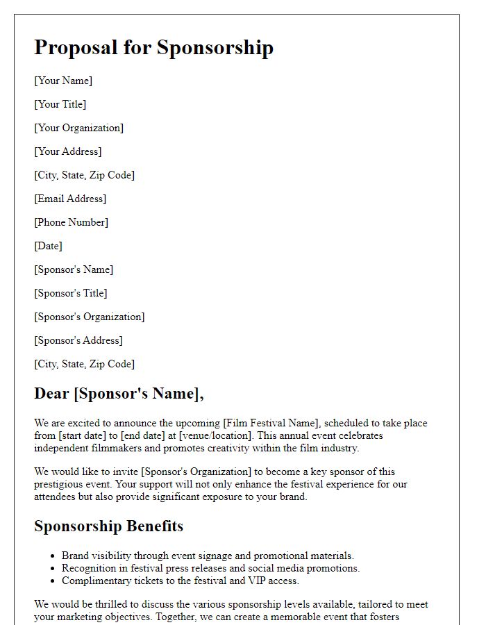 Letter template of proposal for film festival sponsorship