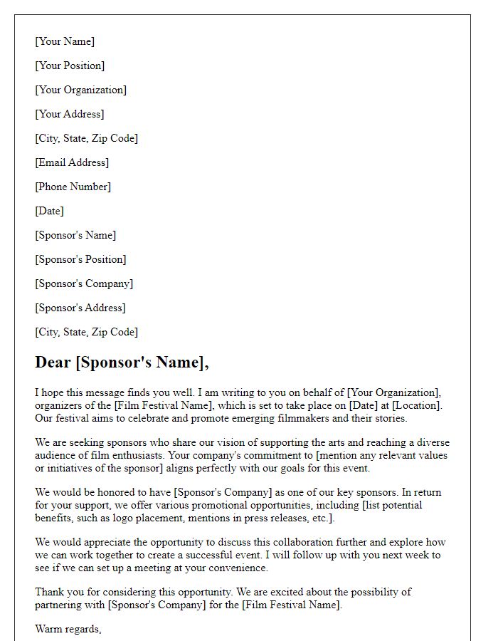 Letter template of request for film festival sponsorship