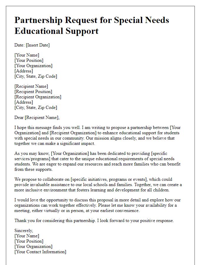 Letter template of partnership request for special needs educational support