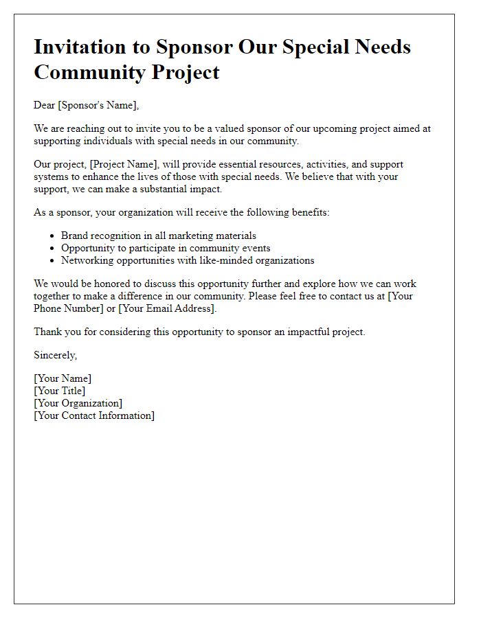 Letter template of sponsorship invitation for special needs community projects