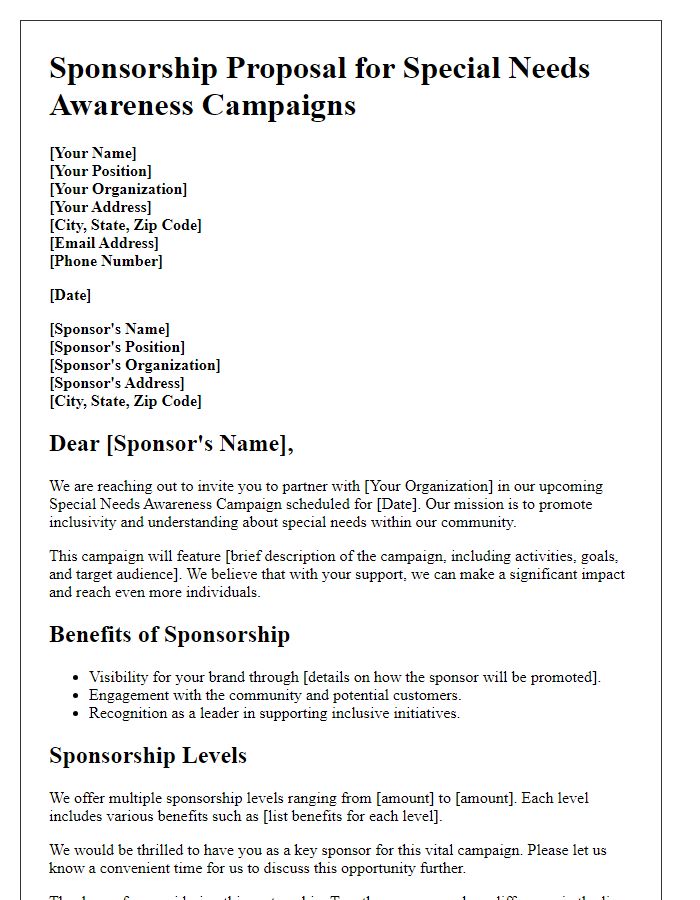 Letter template of sponsorship proposal for special needs awareness campaigns