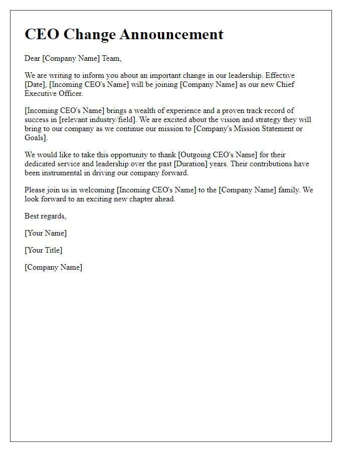 Letter template of CEO change announcement