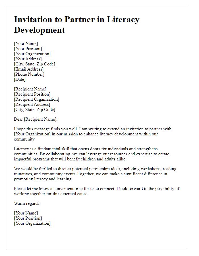 Letter template of partnership invitation for literacy development