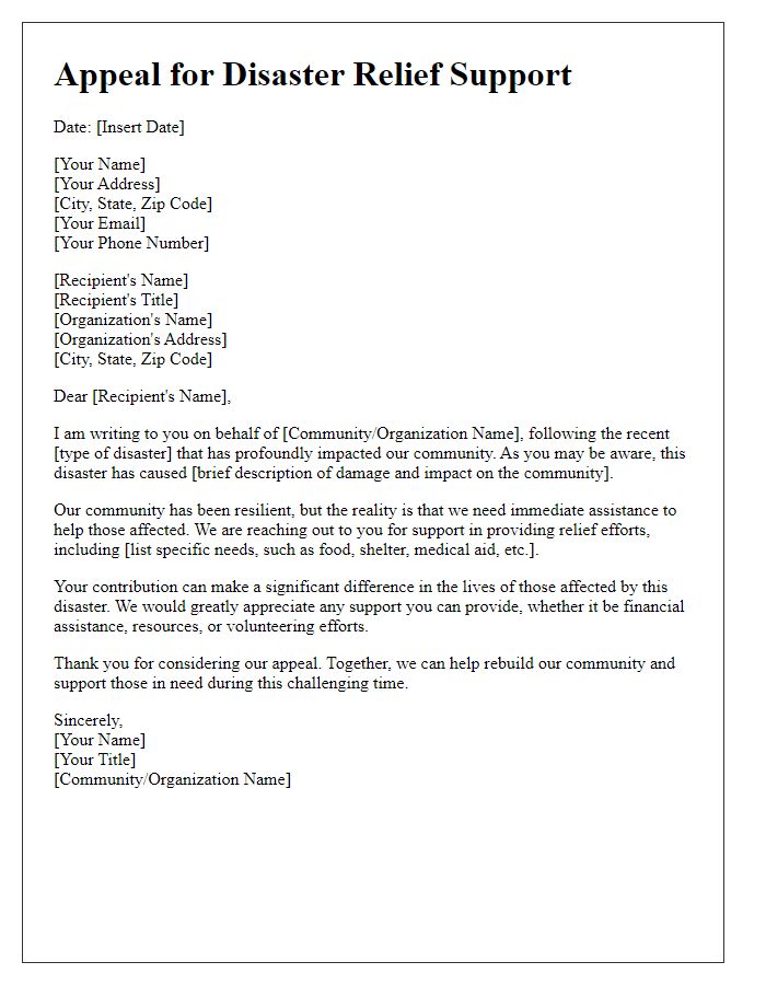 Letter template of appeal for disaster relief support