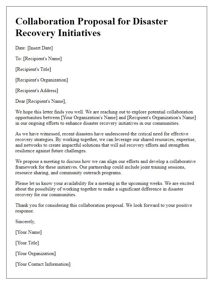 Letter template of collaboration for disaster recovery initiatives