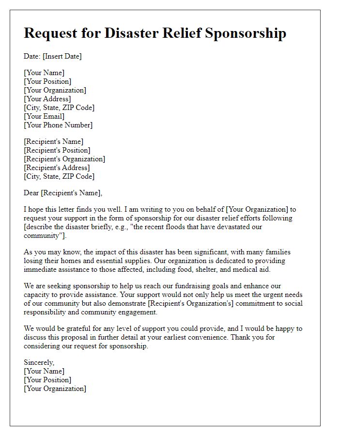 Letter template of request for disaster relief sponsorship