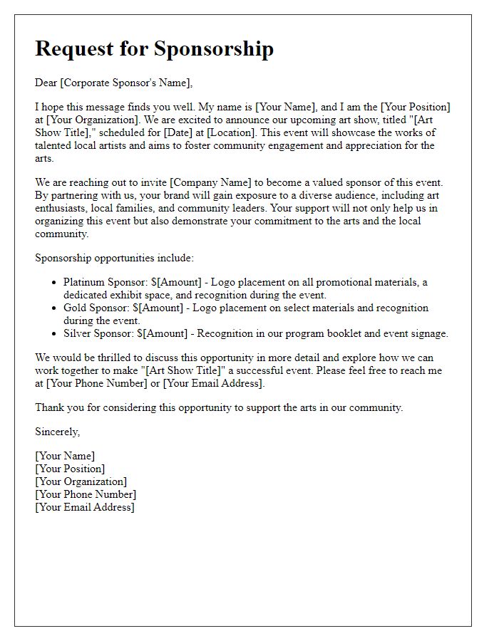 Letter template of art show sponsorship request for corporations