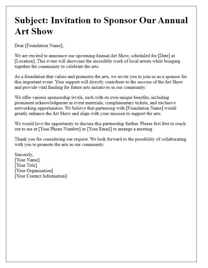 Letter template of art show sponsorship solicitation for arts foundations