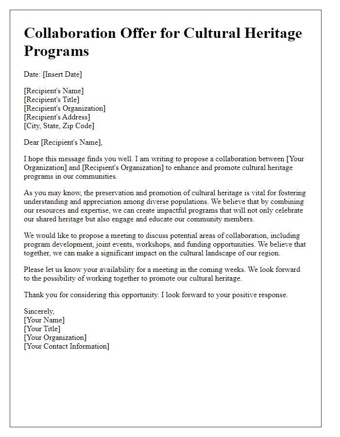 Letter template of Collaboration Offer for Cultural Heritage Programs