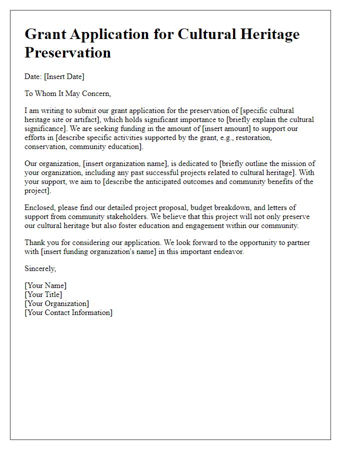 Letter template of Grant Application for Cultural Heritage Preservation