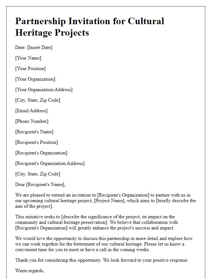 Letter template of Partnership Invitation for Cultural Heritage Projects