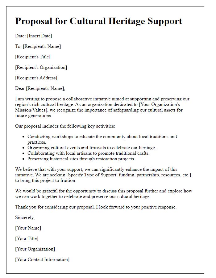 Letter template of Proposal for Cultural Heritage Support