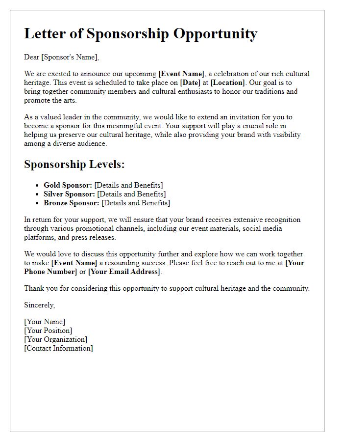 Letter template of Sponsorship Opportunity for Cultural Heritage Events