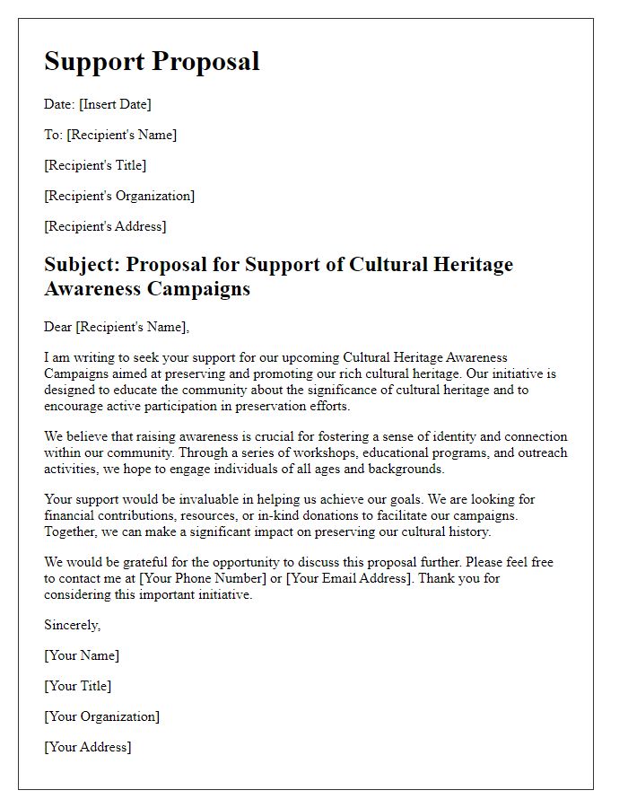 Letter template of Support Proposal for Cultural Heritage Awareness Campaigns