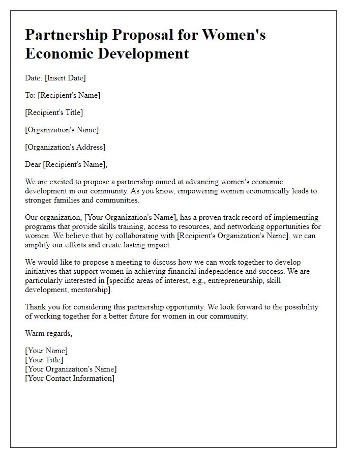 Letter template of partnership for womens economic development