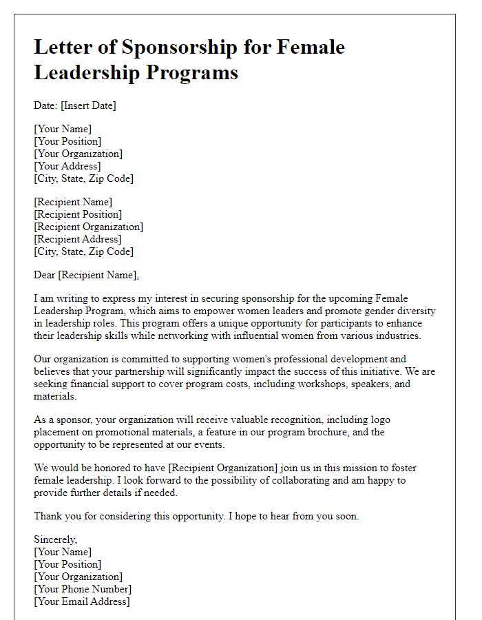 Letter template of sponsorship for female leadership programs