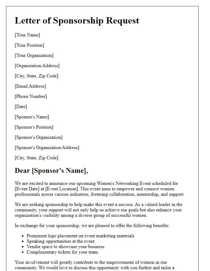 Letter template of sponsorship for womens networking events