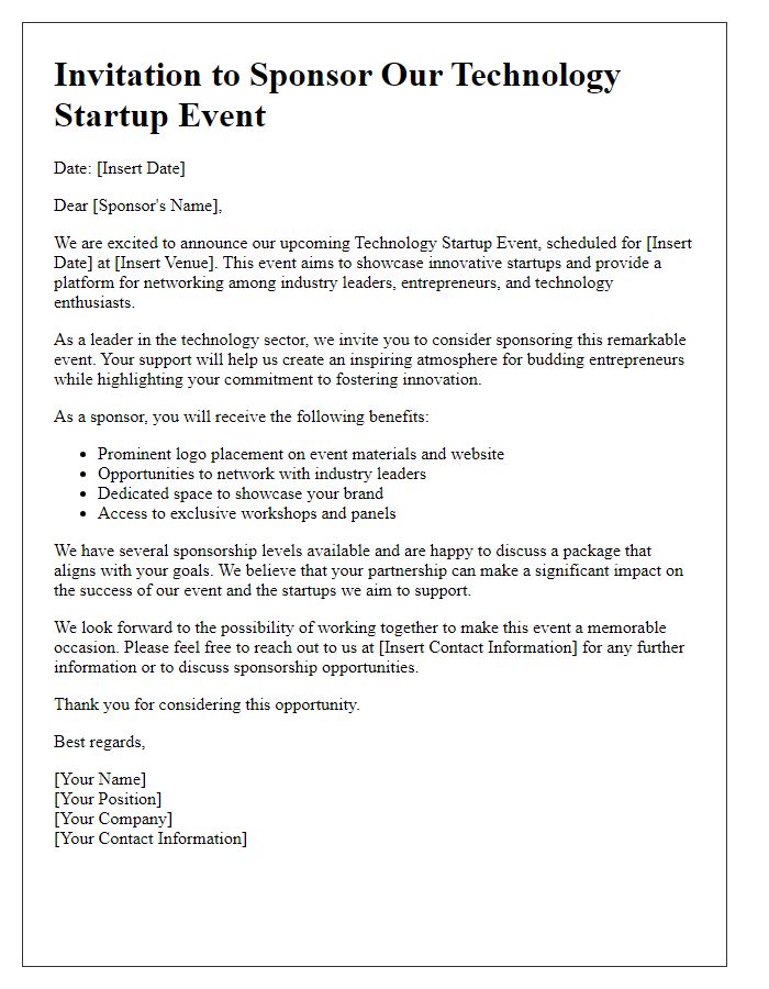 Letter template of invitation to sponsor a technology startup event