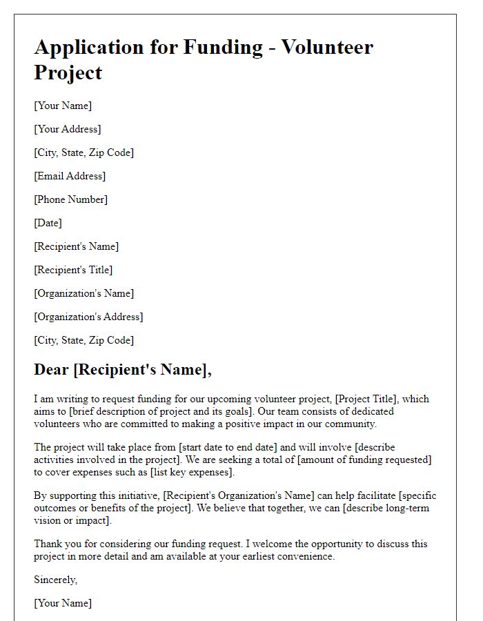 Letter template of application for funding volunteer projects.