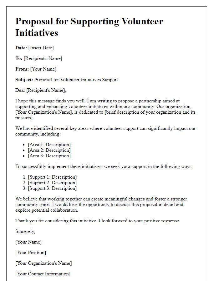 Letter template of proposal for supporting volunteer initiatives.