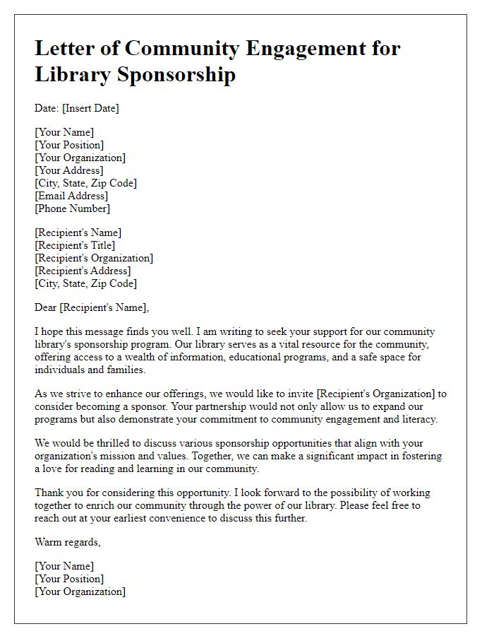 Letter template of Community Engagement for Library Sponsorship