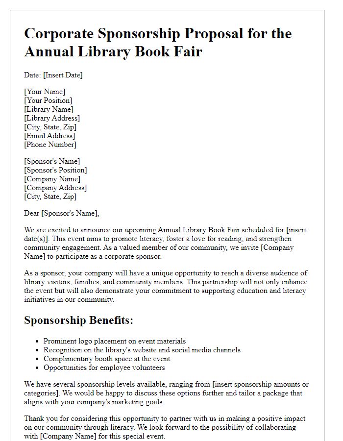 Letter template of Corporate Sponsorship Proposal for Library Event