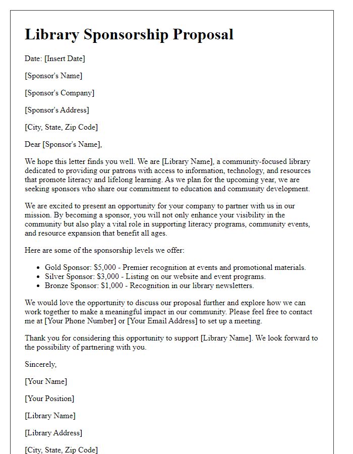 Letter template of Library Sponsorship Proposal